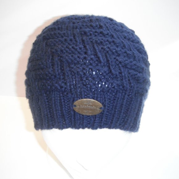 Hand Knitted Hat Toque Adult Size - S-M Acrylic Color Navy - 004 Hand knit by me - Picture 5 of 9